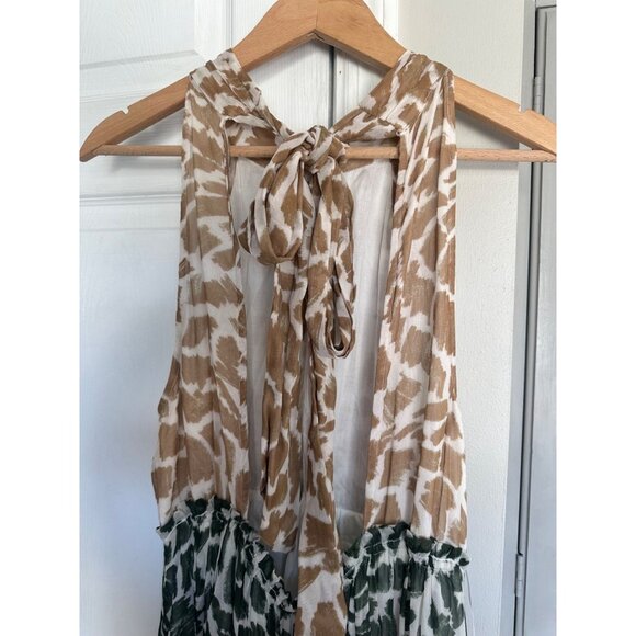 Anthropologie Maeve Keyhole Animal Print Halter Maxi Dress Tiered Large Boho - Picture 8 of 11
